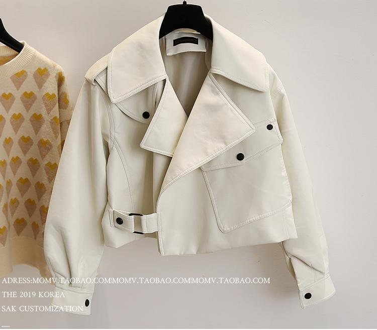 New Spring Women Faux Leather Jacket Biker Red White Coat Turndown Collar PU Motorcycle Jackets Loose Streetwear Outerwear - BlackFridayBuys