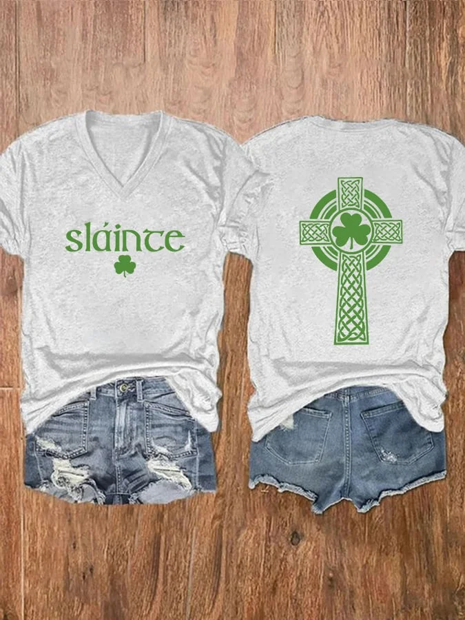 Women's Slaince Print V-Neck Casual T-Shirt  socialshop