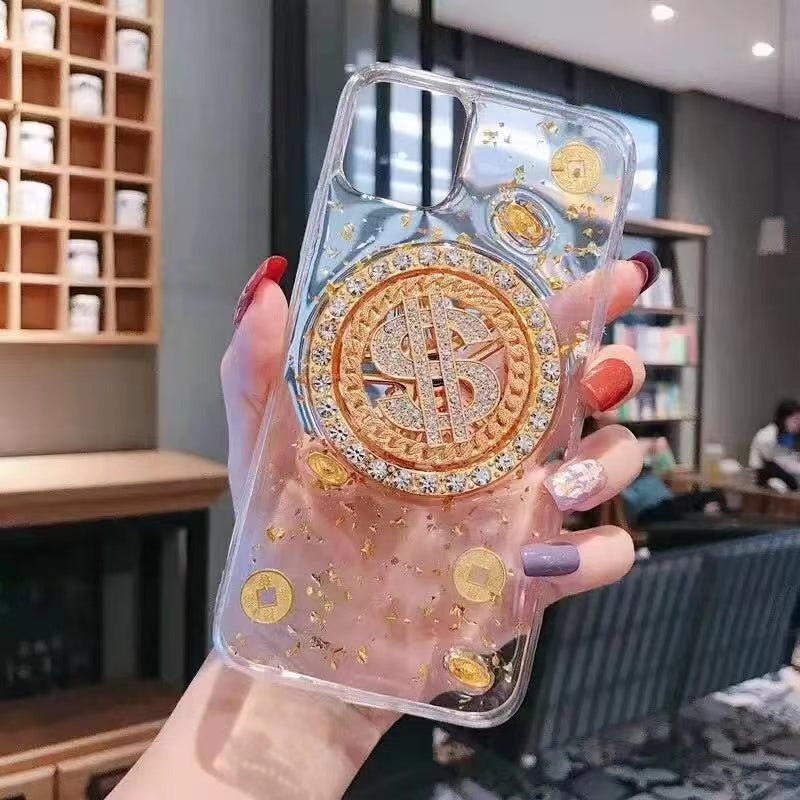 Dollar Diamond Turntable Gold Foil Phone Case