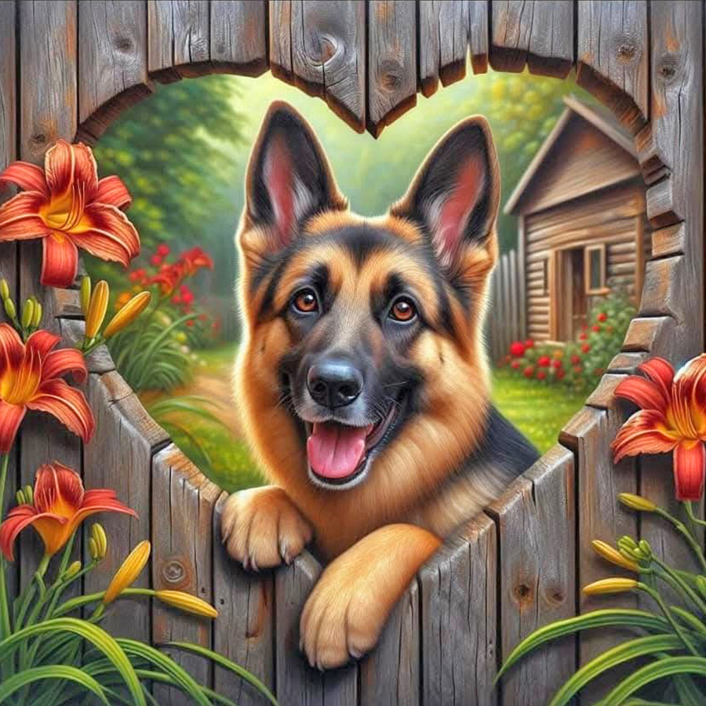 Love Shepherd Dog 30*30cm(canvas) full round drill diamond painting