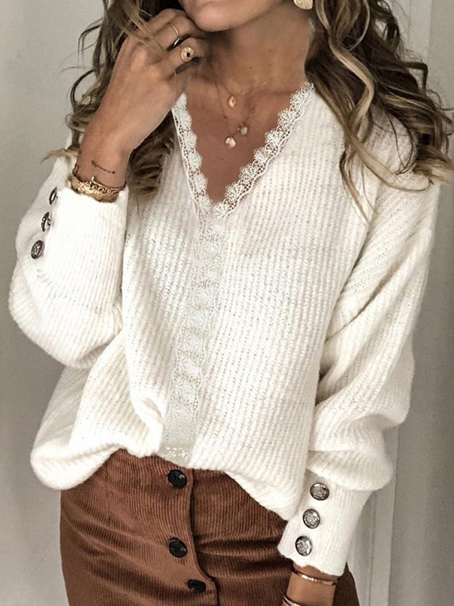 Women Half Sleeve V-neck Solid Color Dress