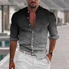 Men's Shirt Gray 3D Print Outdoor Street Long Sleeve Button-Down Print Casual Breathable by Inlyline