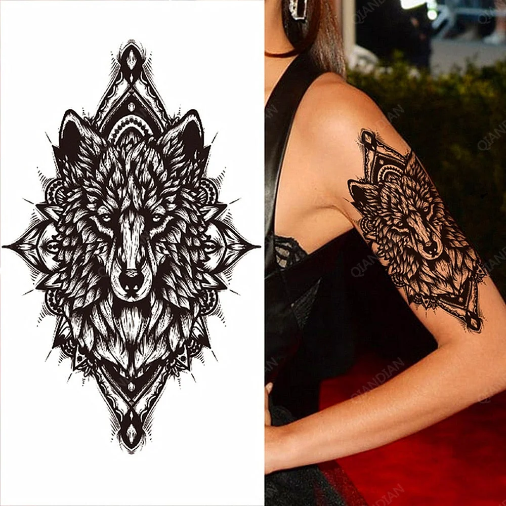Arm Temporary Tattoo Tiger Flower Lion Rose Wing Wolf Mountain Dolphin Body Chest Leg Waterproof Sticker Tatoo Fashion Man Totem