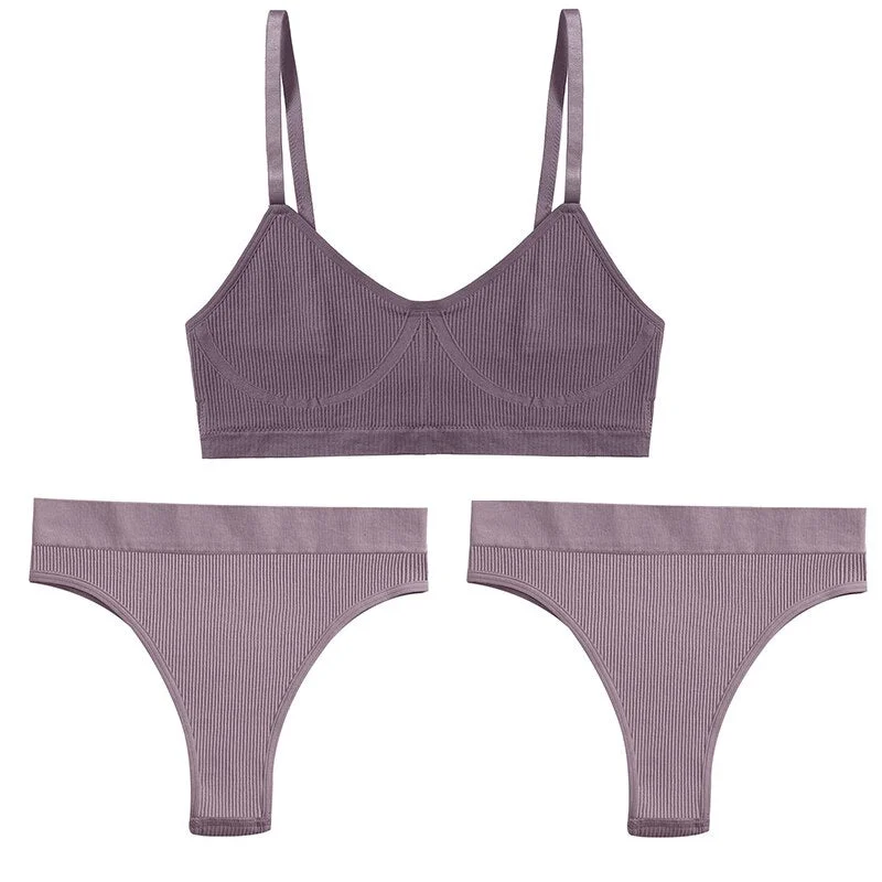 Women Push Up Sports Lingerie Brassiere Set Sexy G-String Seamless Active Bra Panties Set Crop Top High Waist Thong Underwear