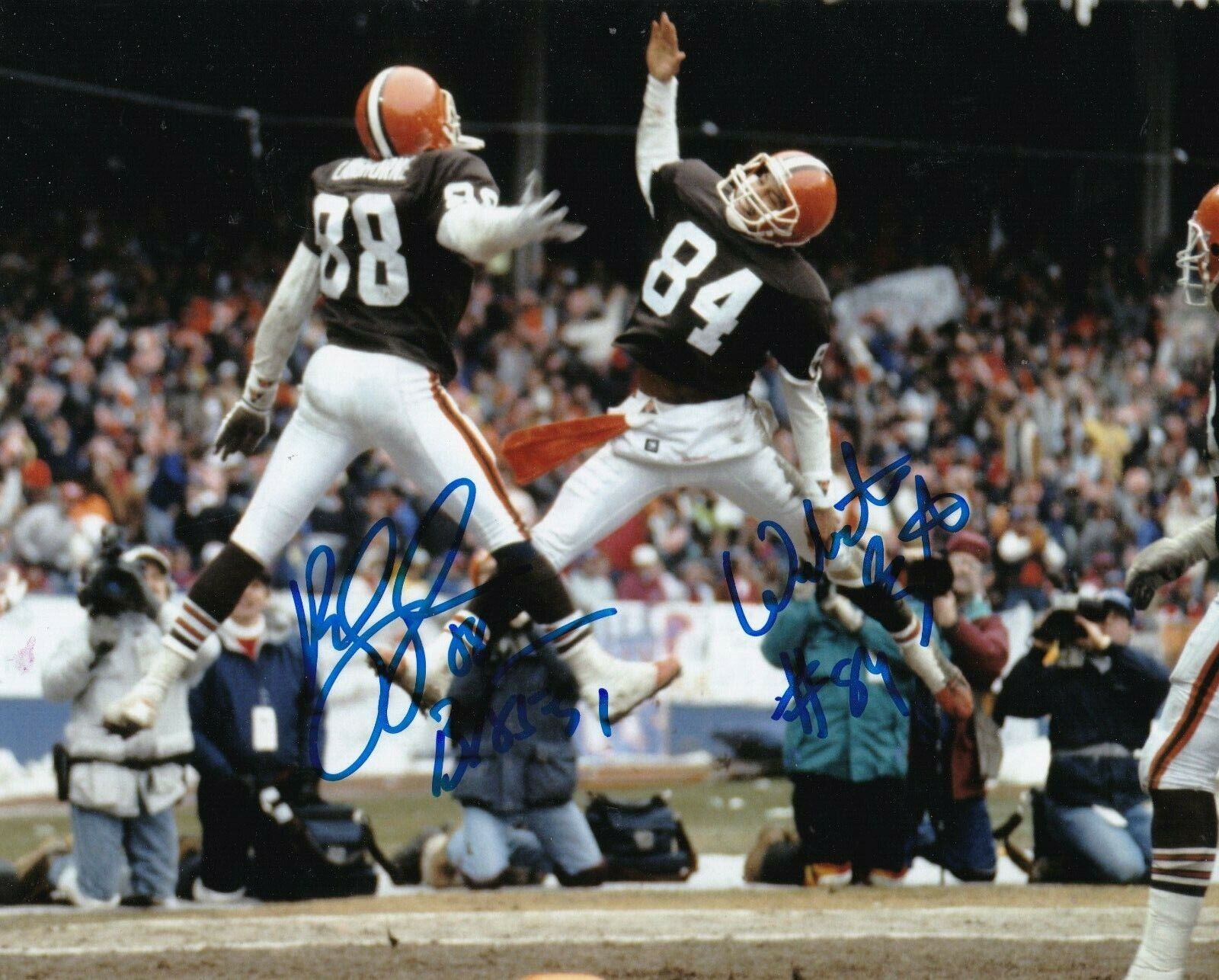 WEBSTER SLAUGHTER / REGGIE LANGHORNE CLEVELAND BROWNS ACTION SIGNED 8x10