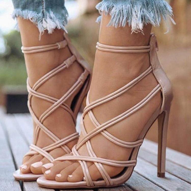 Women's stappy heels sexy peep toe stiletto sandals heels with back zipper
