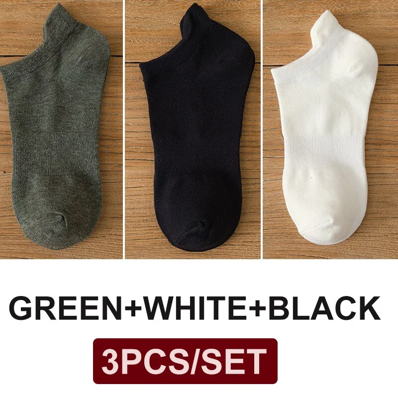 FINETOO 3 Pairs/Set Cotton Men's Socks Harajuku Boat Socks Lift Up Solid Colors Man Sock Sox  Male Invisible Short 38-44 Socks