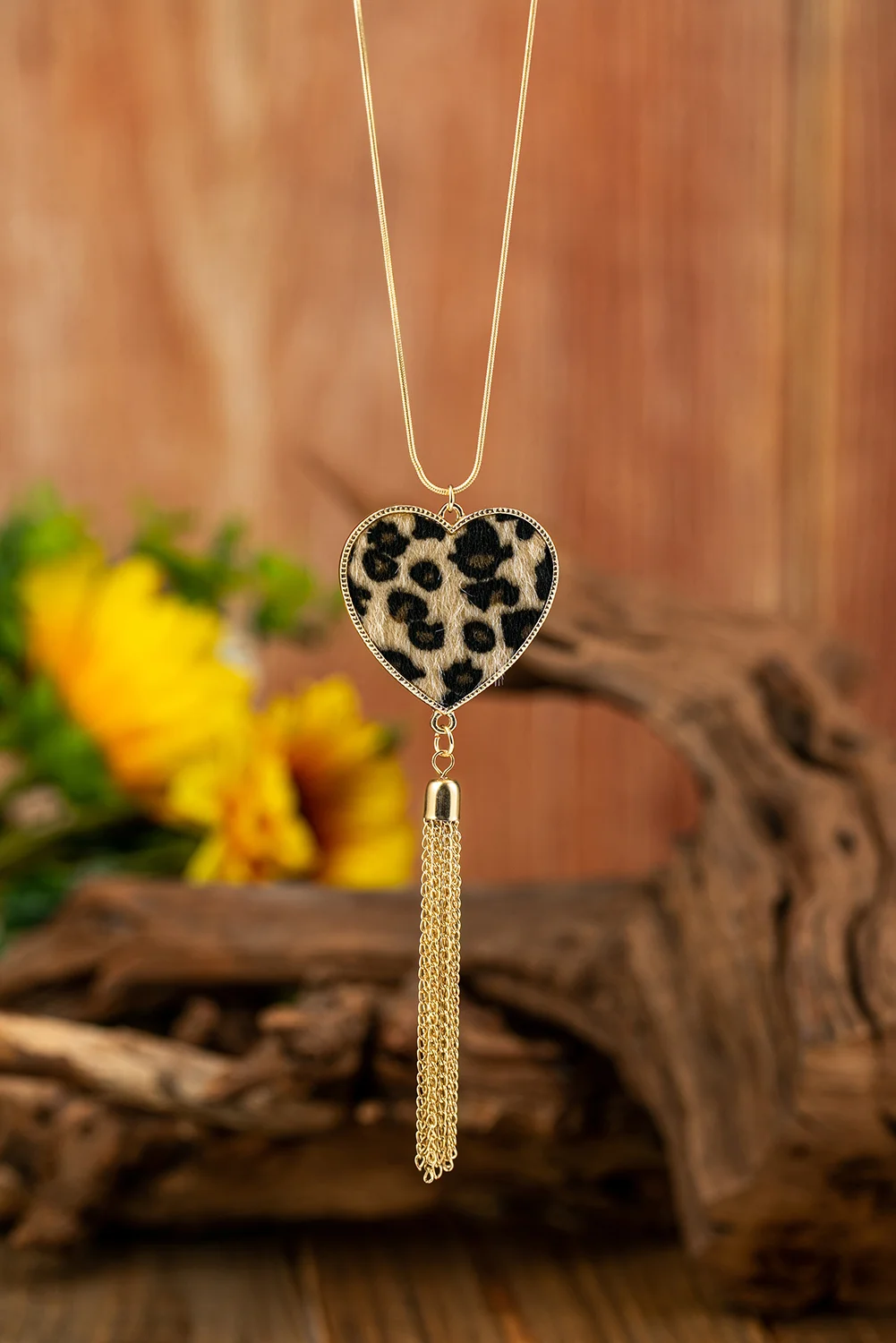 Leopard Printed Love Heart Long Tassel Necklace | IFYHOME