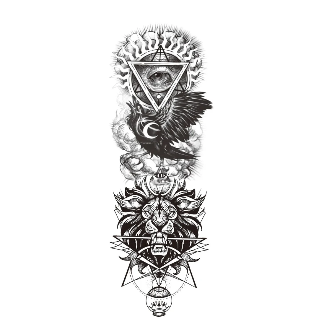 Large Arm Sleeve Tattoo Lion Crown King Rose Waterproof Temporary Tatoo Sticker Full Skull Totem Tatto