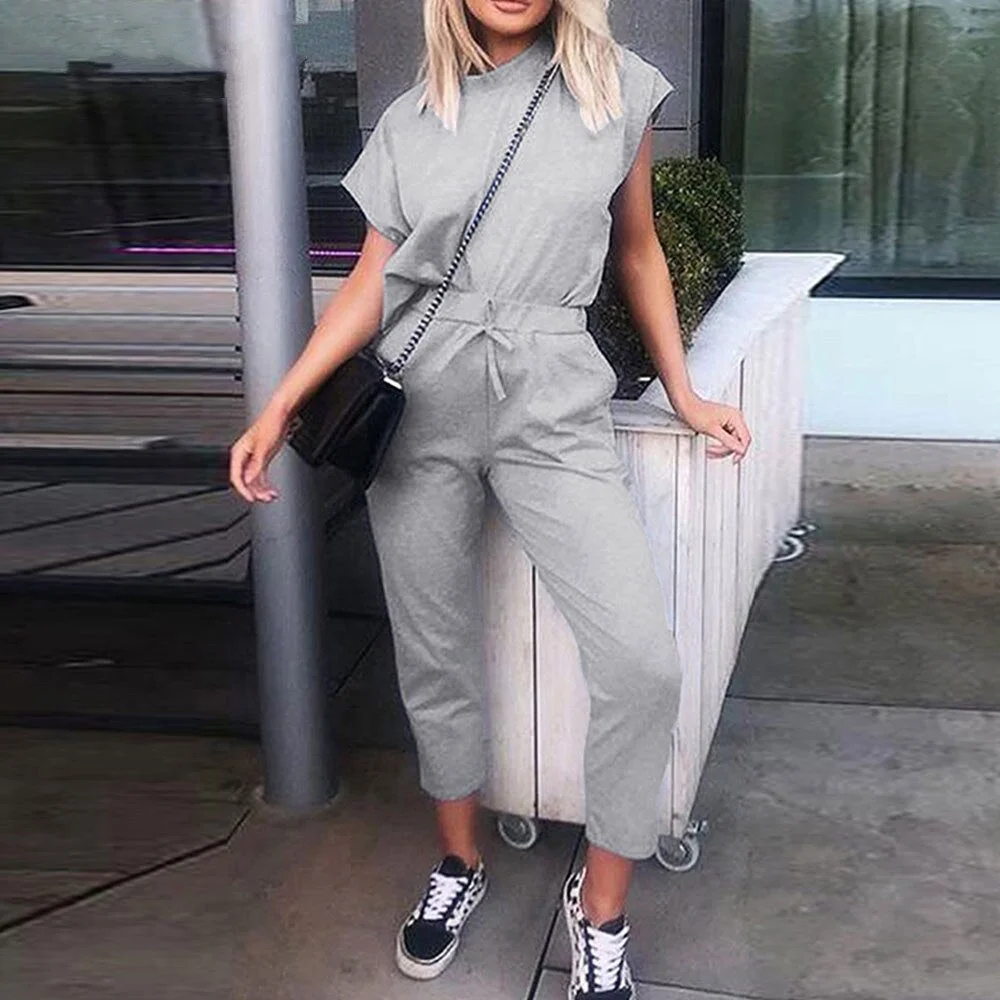 Summer Tracksuits Set Lounge Wear Short Sleeve Tops Long Pants 2pcs Women Sweat Suits Elastic Waist Casual  Solid 2020 Hotsale