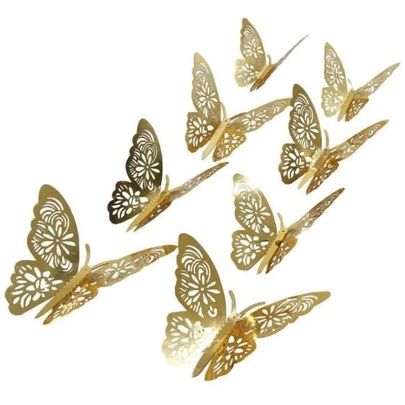 12Pcs/lot Rose Gold Color 3D Hollow Golden Silver Butterfly Wall Stickers Home Decorations Wall Decals for Party Wedding Shop