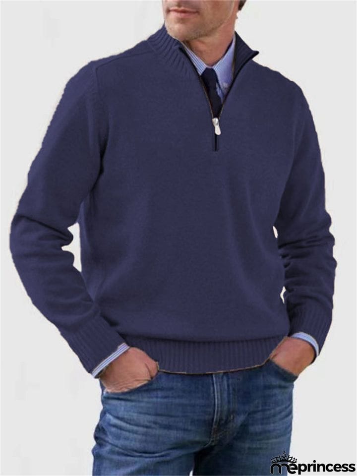 Men's Fall V Neck Half Zip Warm Knit Sweater