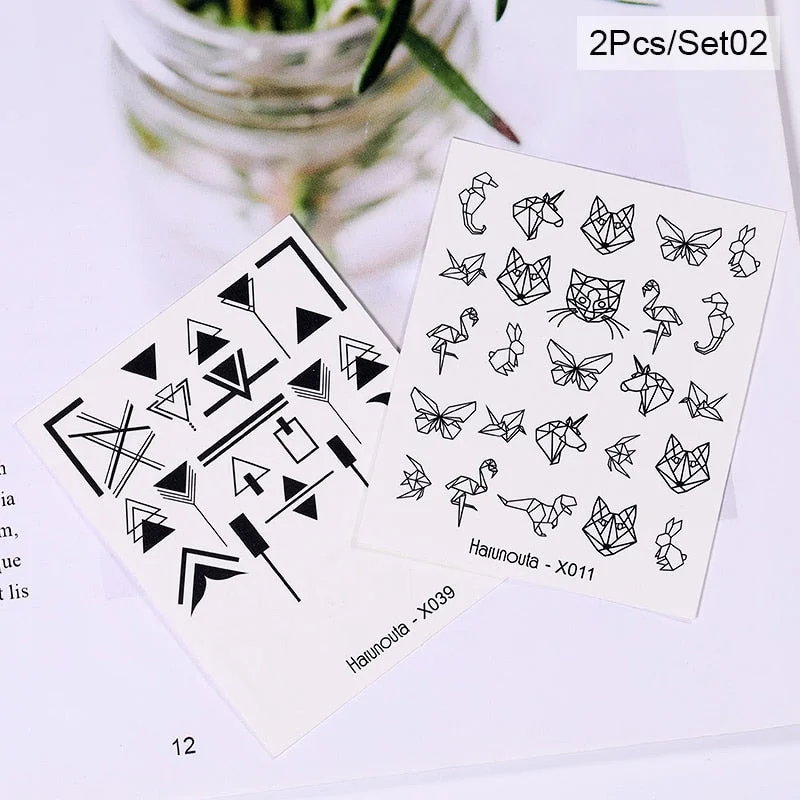 Harunouta Spring Flower Leaf Water Decals Love Heart Geometric Lines Nail Art Stickers DIY Slider Manicures Nail Art Decoration