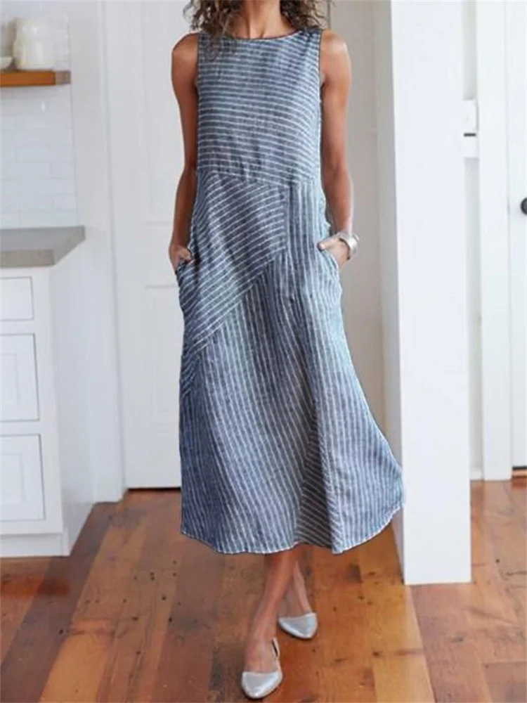 Patchwork Striped Sleeveless Maxi Dress