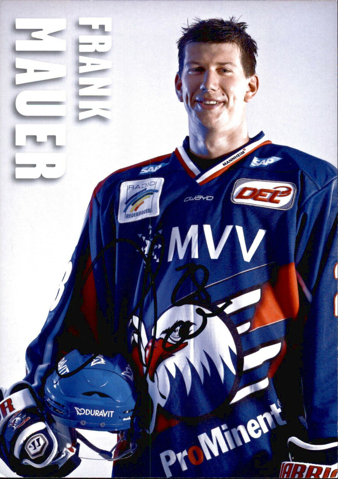 Frank Mauer SIGNED 4.25 X 5.87 TEAM POST card 12/13 DIE ADLER MANNHEIM