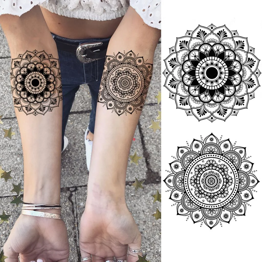Black Lotus Pendant Temporary Tattoos For Women Adult Rose Flower Jewelry Fake Tattoo Fashion Calf Waterproof Half Sleeve Tatoos