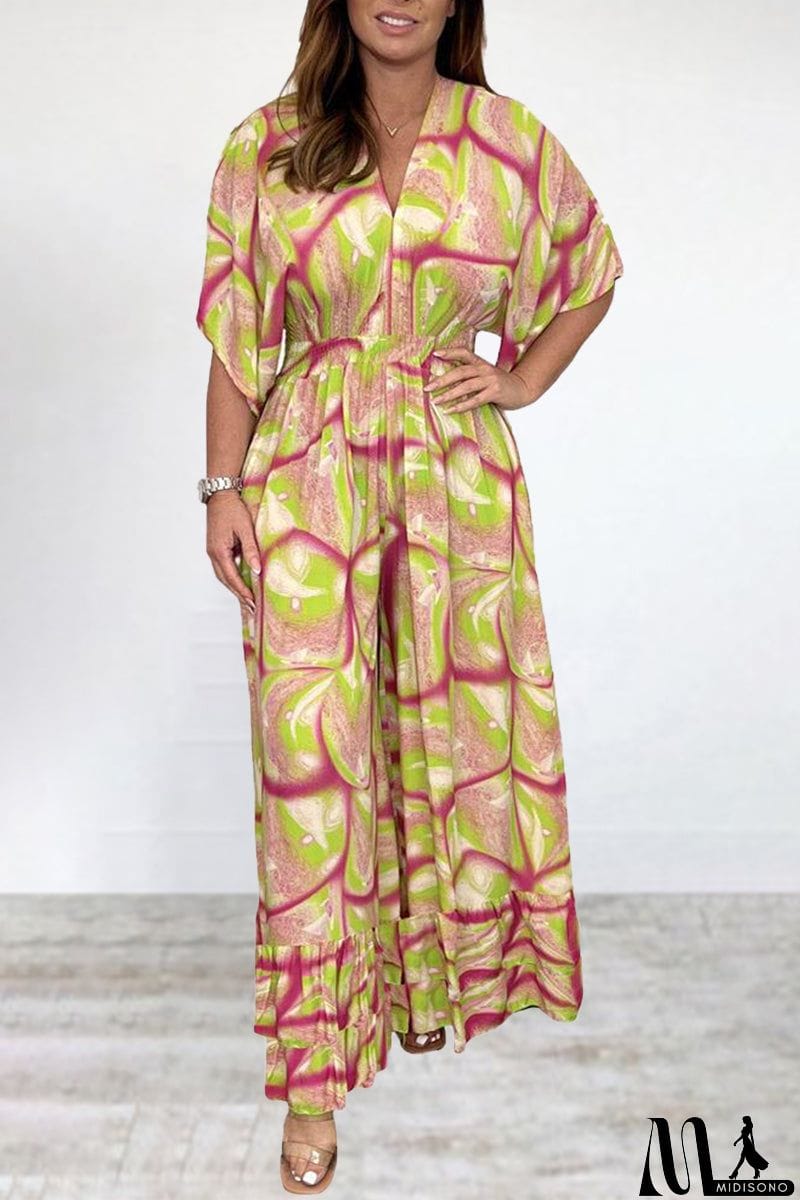 MidiSono - Bohemian College Print Backless V Neck Loose Jumpsuits