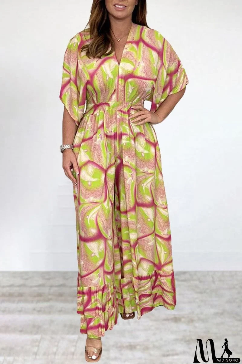 MidiSono - Bohemian College Print Backless V Neck Loose Jumpsuits