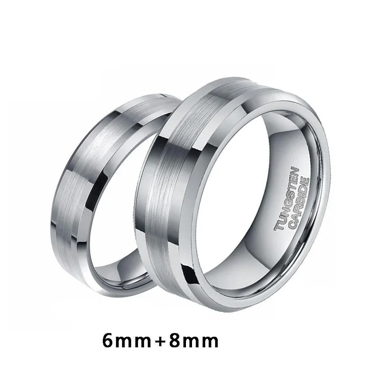 6mm & 8mm Silver Tungsten Couples Rings (Set/2pc)