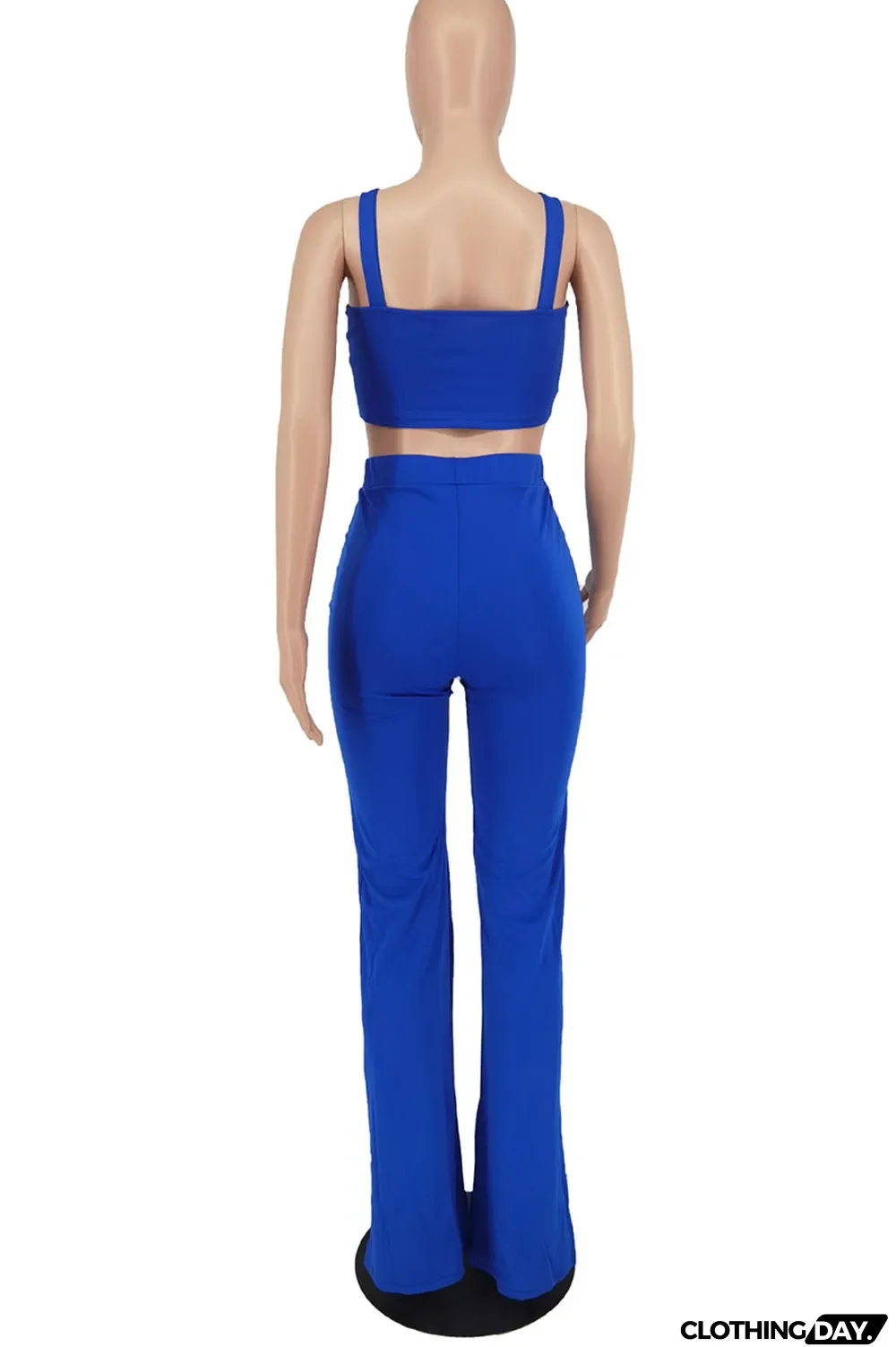 Blue Casual Solid Patchwork Turn-back Collar Long Sleeve Two Pieces