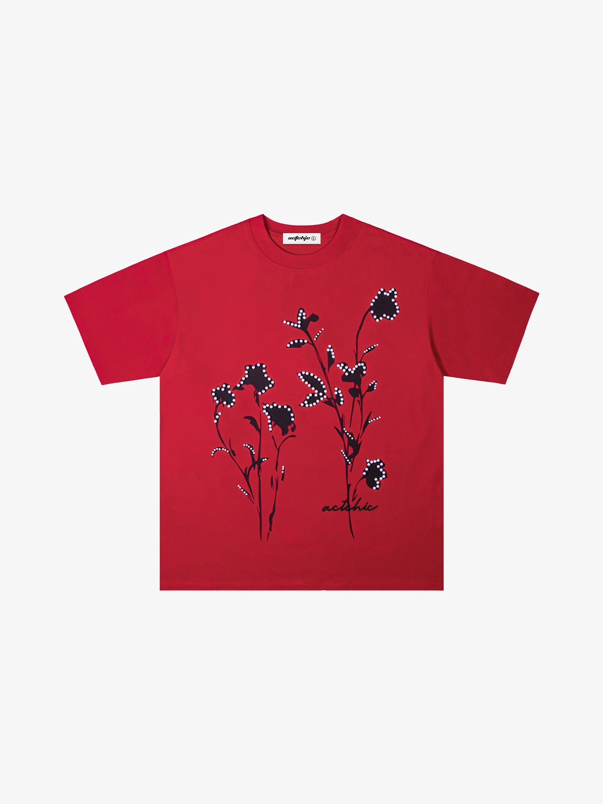 Red Act Chic Pearl Patchwork Floral Tee Front