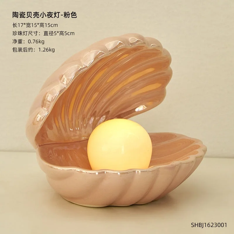 Creative Shell Model Ceramic Ornaments Jewelry Storage Night Light Home Decor Modern Girl's Bedroom Bedside Table Decoration