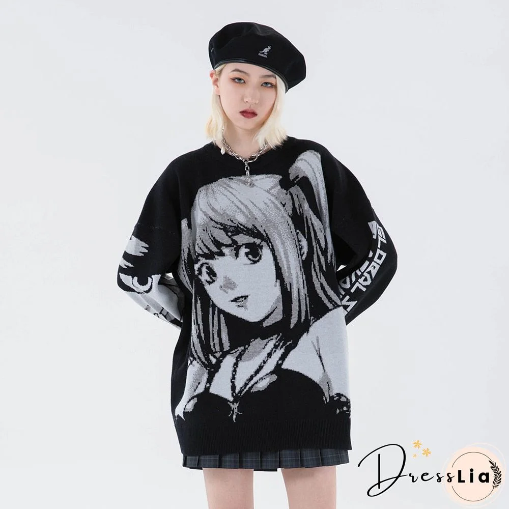 Knitted Harajuku Winter Clothes Women Oversized Sweaters Long Sleeve Top Gothic Fashion Japanese Kawaii Cartoon Streetwear