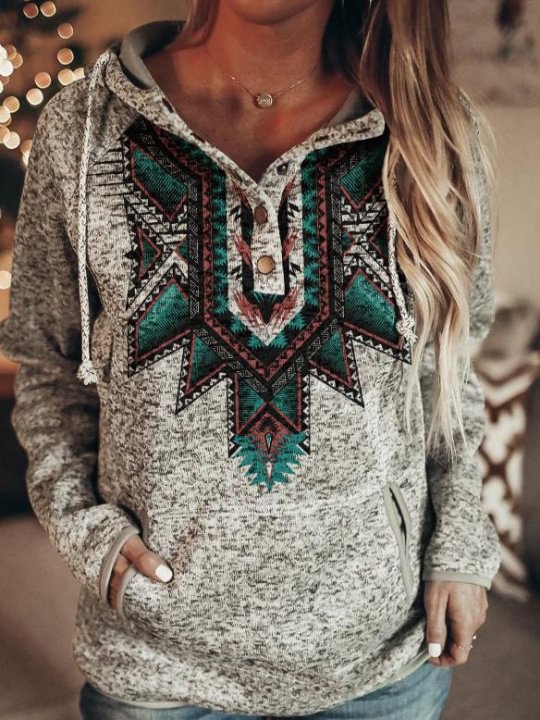 Artwishers Ethnic Print Casual Hooded Sweatershirt