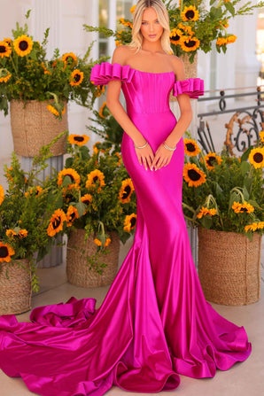 Ovlias Breathtaking Fuchsia Off-the-shoulder Slimming Mermaid Prom Dress LY0737