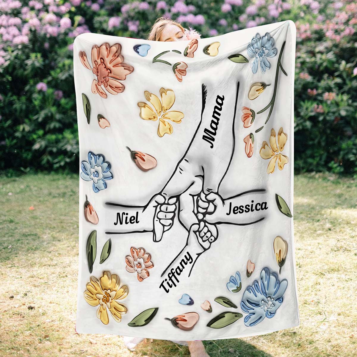 Loveyoufancy Mom's Love Hands Holding Pastel Floral - Personalized Mother Blanket