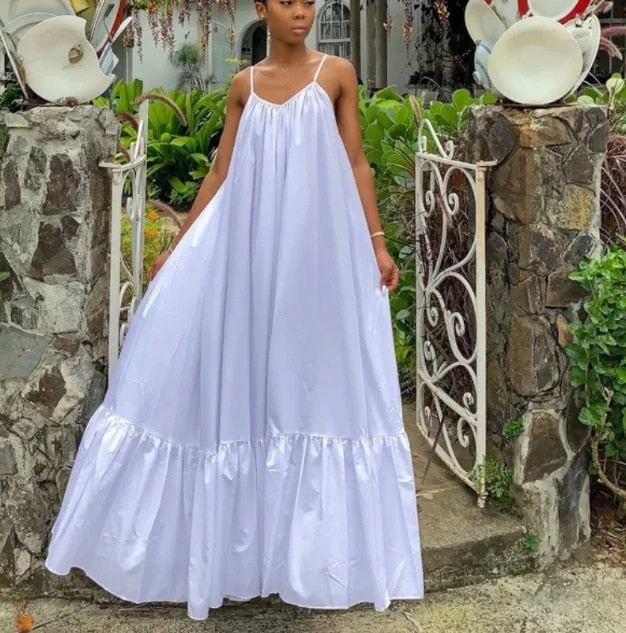 CMYAYA Women Summer Long Maxi Dress Sexy Sleeveless Strap Loose Beach Party Night Club Bandage Female S-5XL Dresses Vestido