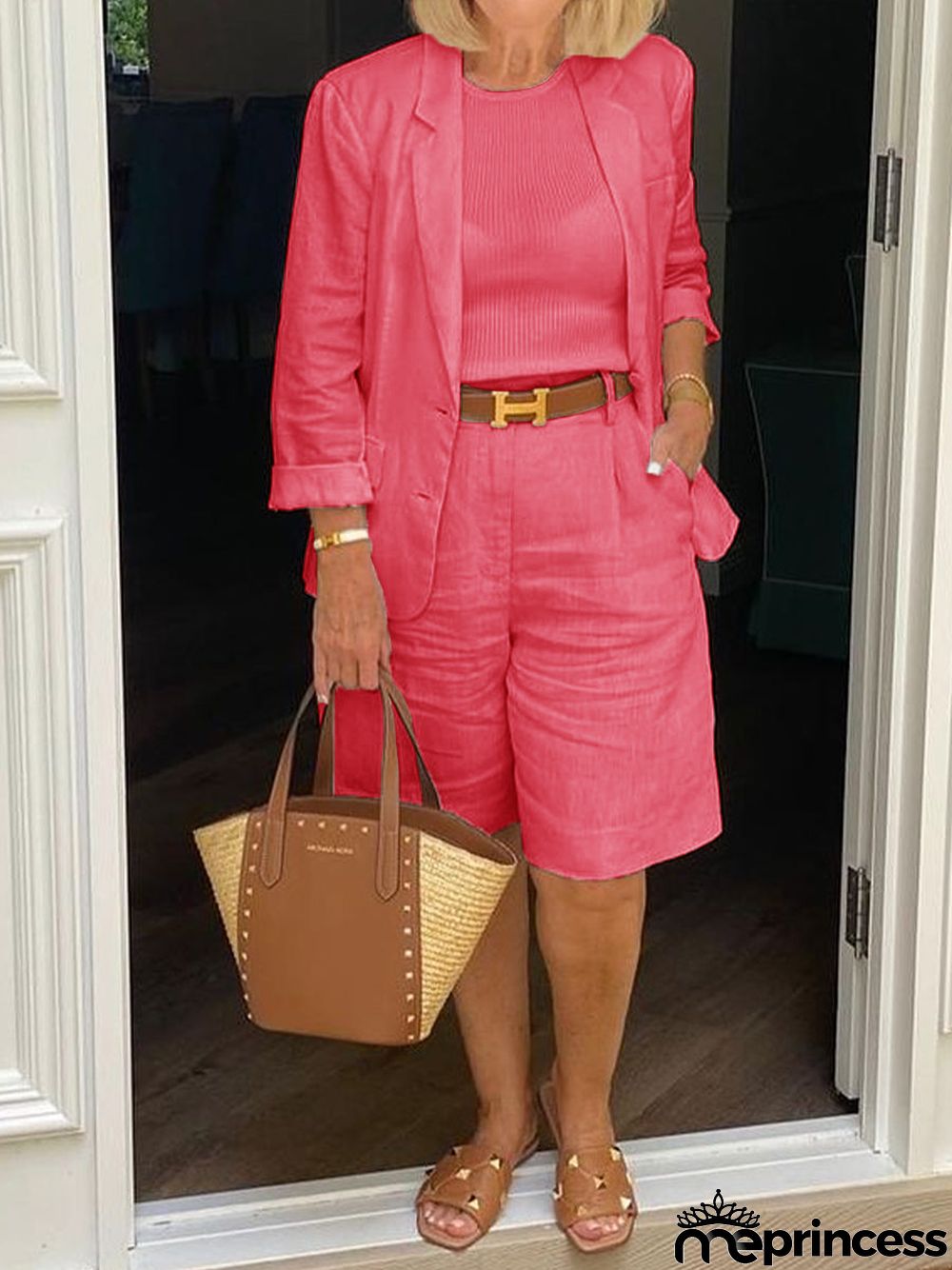 Casual Long Sleeve Coat And Shorts Two-Piece Set