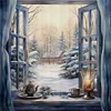 Snow Scene Outside The Window - 11CT Stamped Cross Stitch - 50*50cm