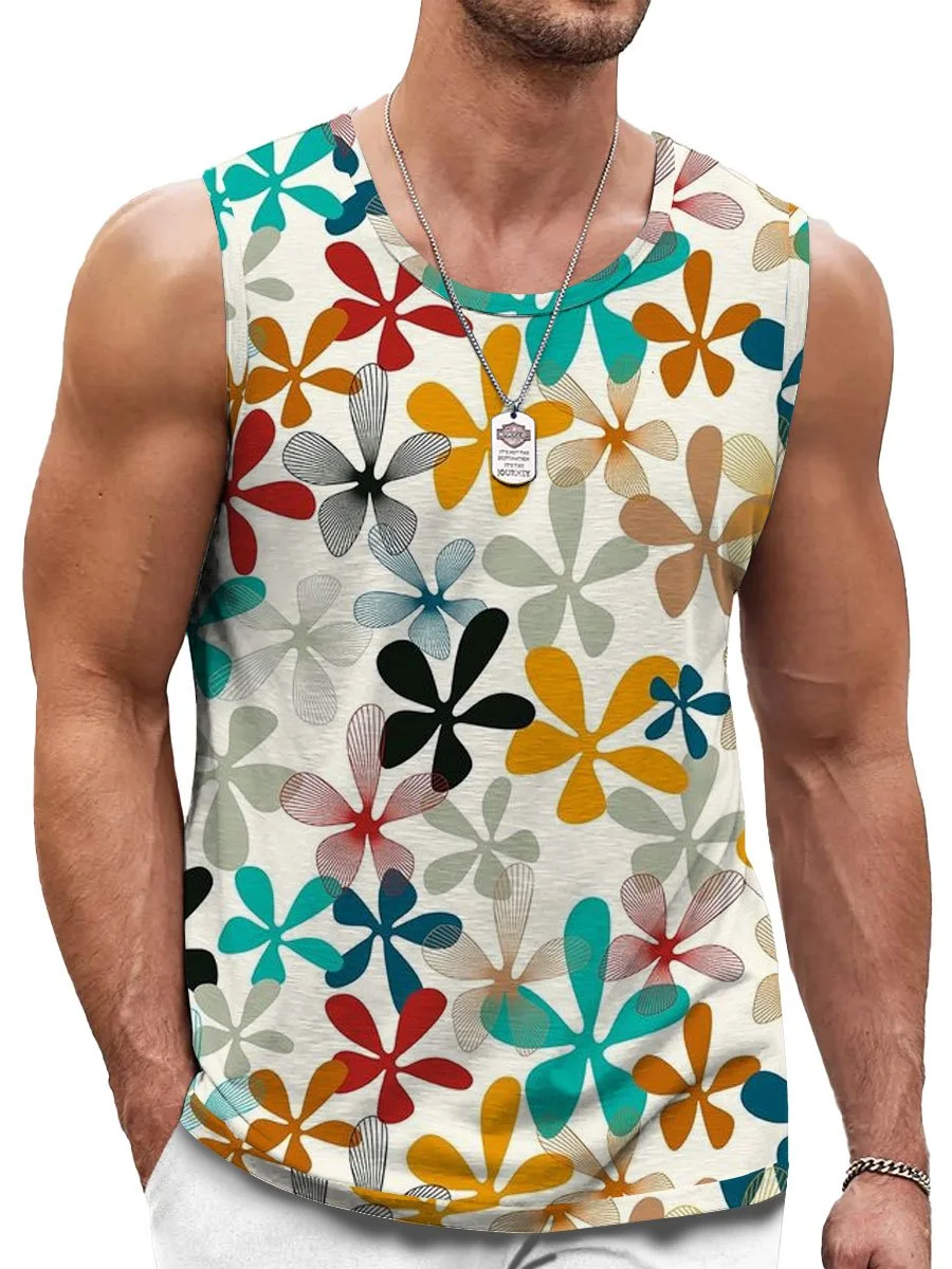 Men's Multicolor Floral Print Round Neck Tank Top