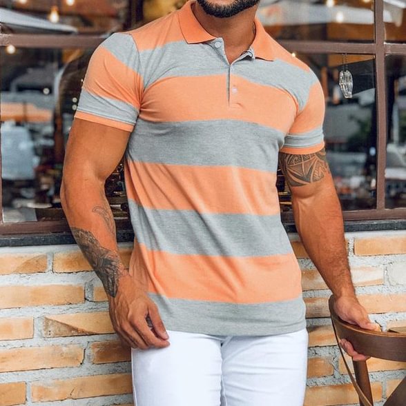 Striped Color Block Polo Shirt