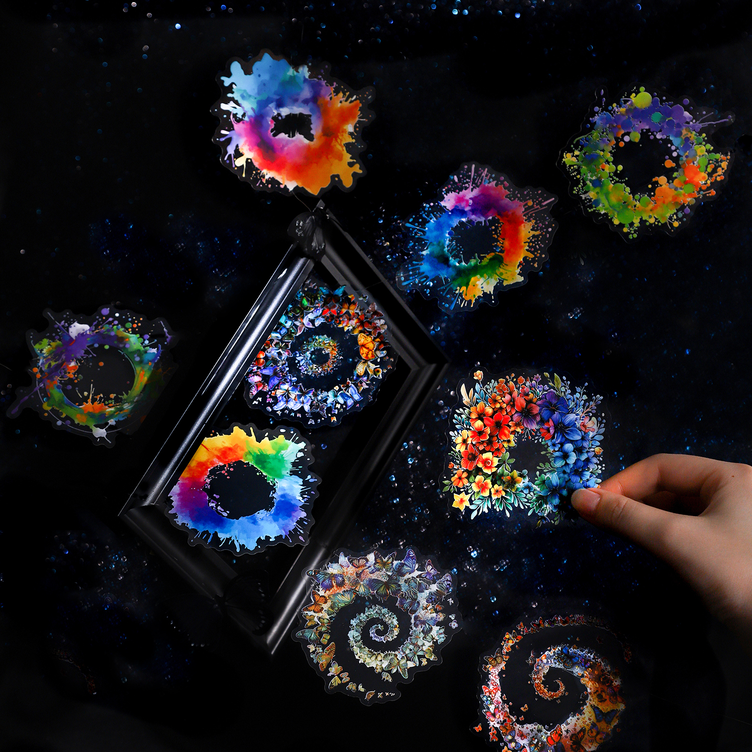 PET 스티커 - 블루밍 시리즈 빈티지 수채화 스머지 꽃 화환