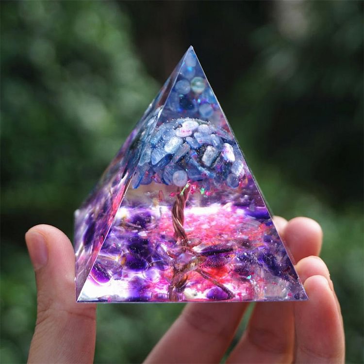 Tree of Life Kyanite With Amethyst Crystal  Orgone Pyramid