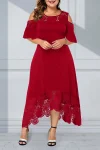 Plus Size Lace Stitching Cold Shoulder Maxi Dresses
