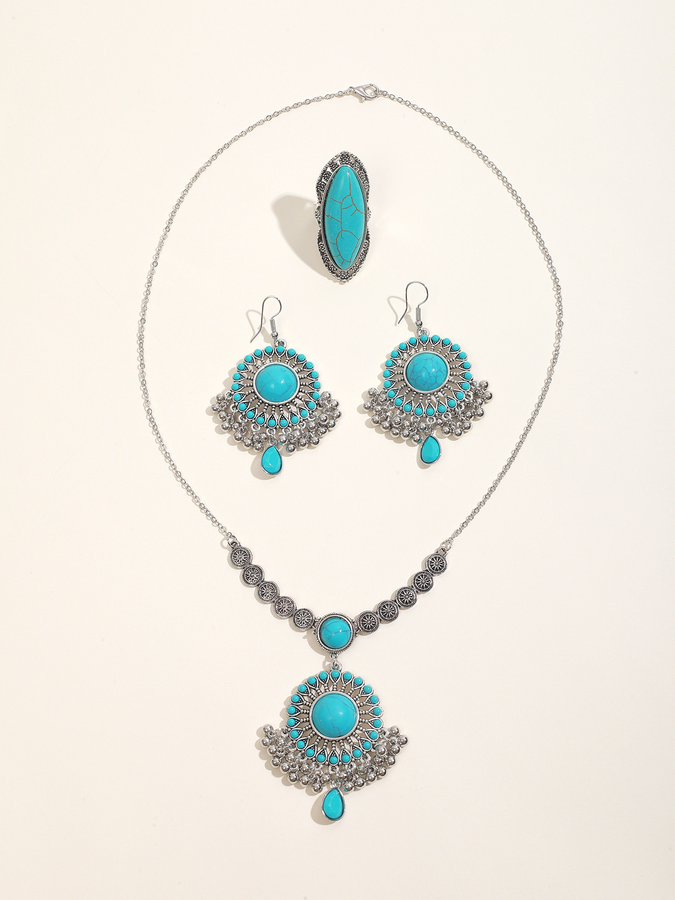 Women's Turquoise Ethnic Necklace Earring Set