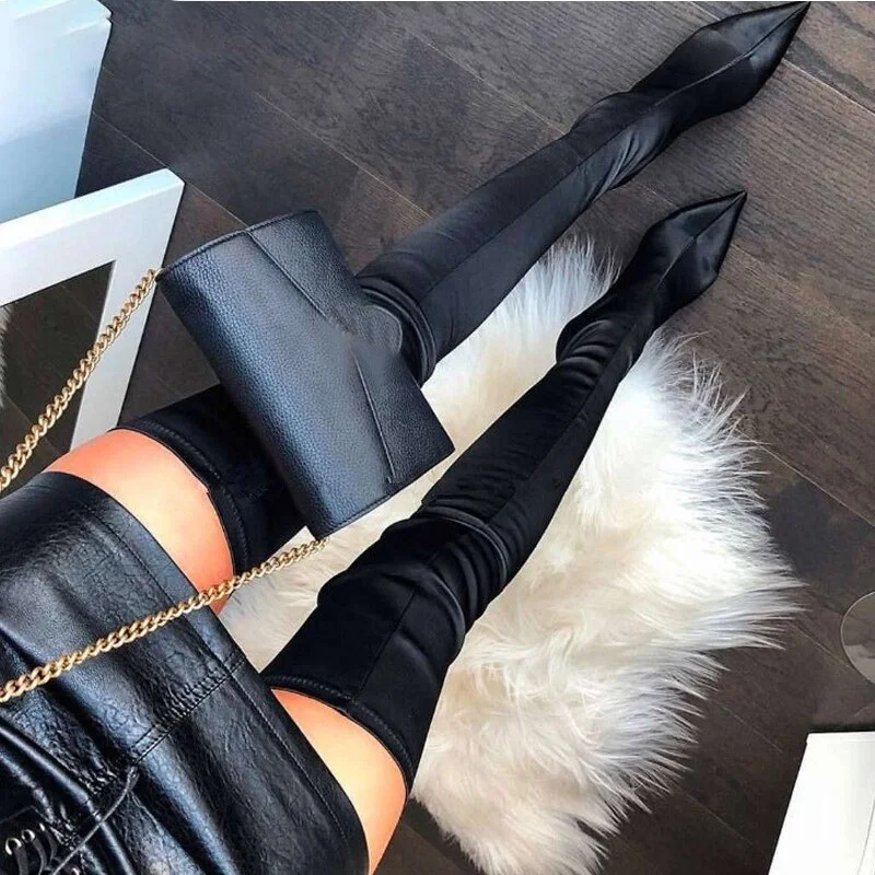 Woherb 2021 Thigh High Boots Over The Knee Elastic Stretch Boots Women Botas Mujer Sexy Knee High Heels Sock Boots New Autumn Winter