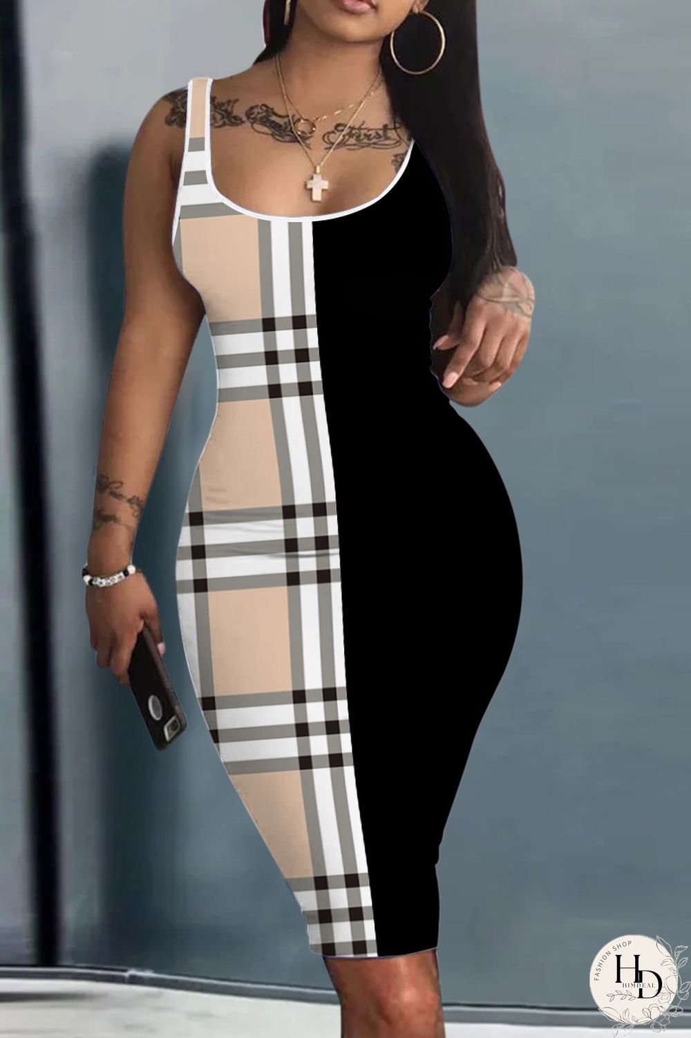 Apricot Sexy Print Basic U Neck Vest Dress Dresses