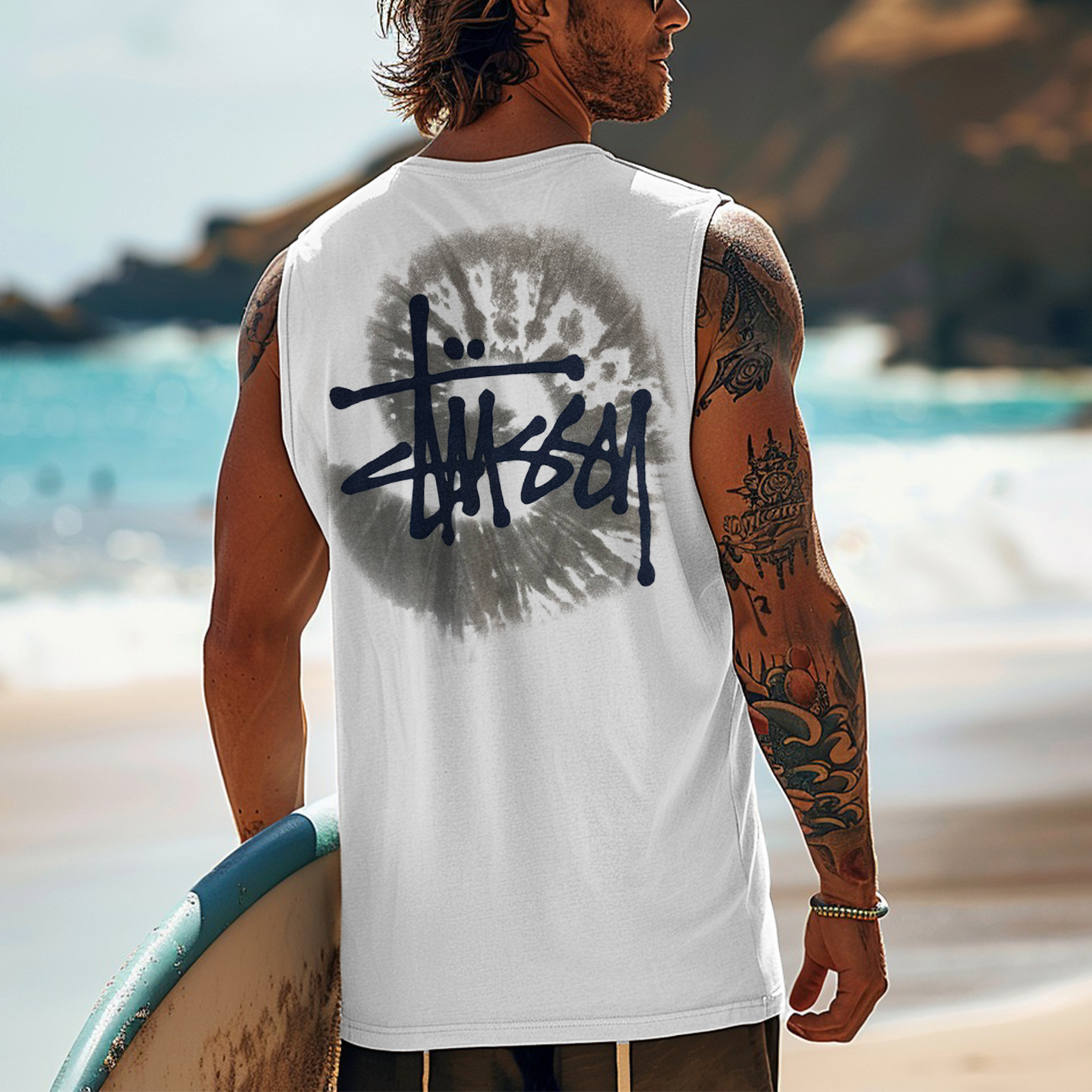 Men's Vintage Surfing Oversized Print Tank Top / TECHWEAR CLUB / Techwear