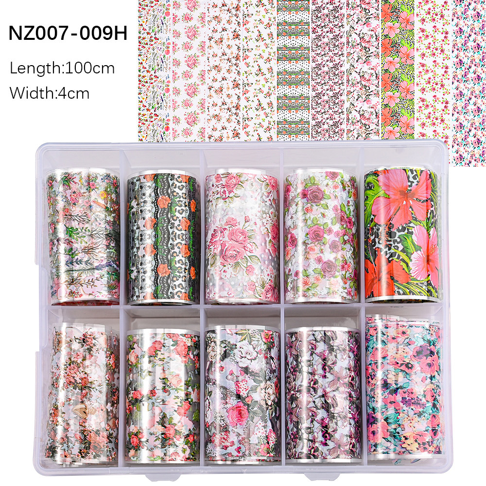 Kissbake 10pcs 4x100cm Nail Transfer Foil Paper Sticker Set Luxury Foil Nails Logo Transfer Nail Stickers Designer Fashion Nail Art Decal
