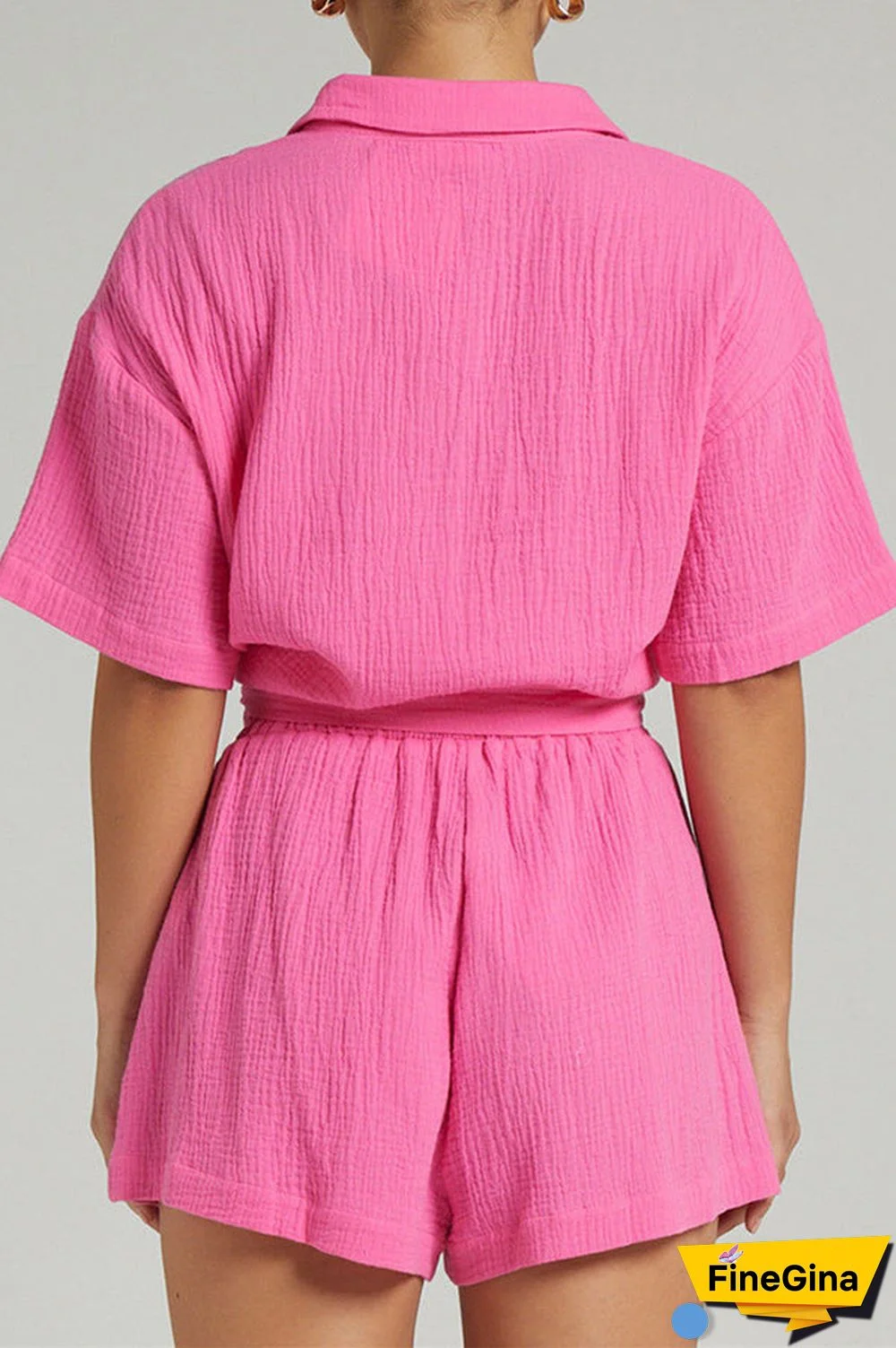 Button Half Sleeve Blouse Short Set