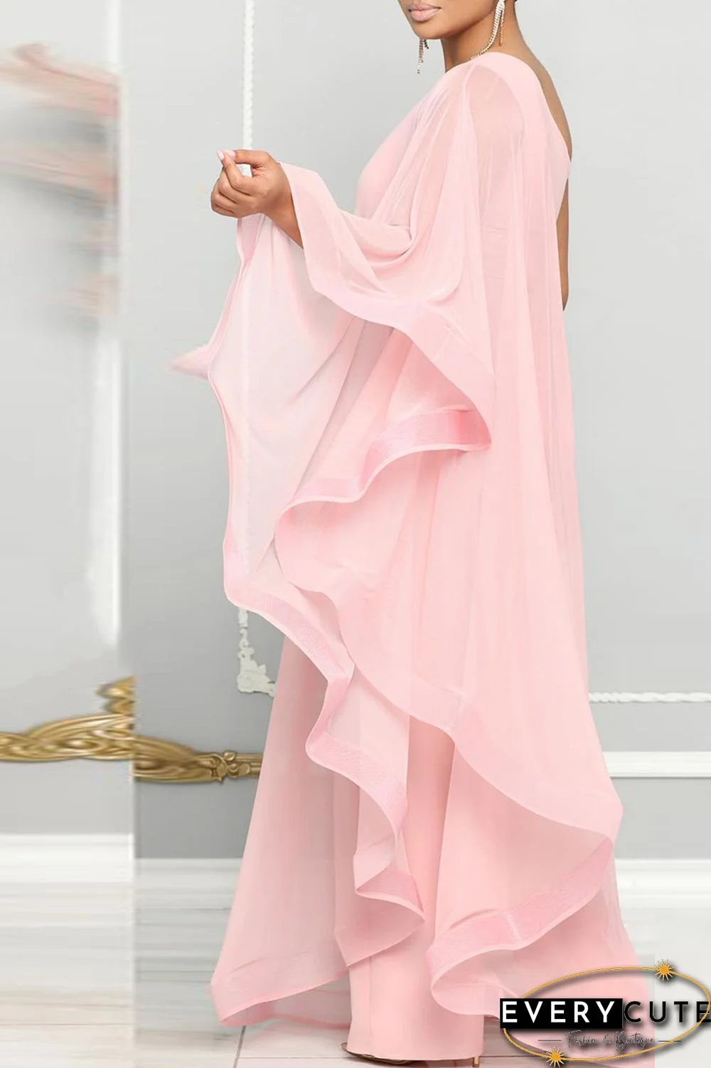 Blue Casual Daily Elegant Patchwork Solid Color One Shoulder Regular Jumpsuits