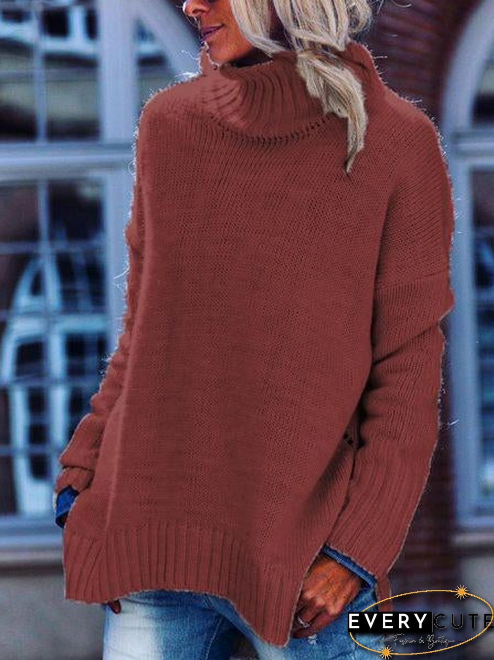Shift Casual Knitted Solid Turtleneck Sweater