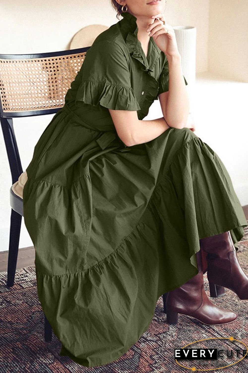 Fashion Casual Solid Split Joint Mandarin Collar A Line Dresses