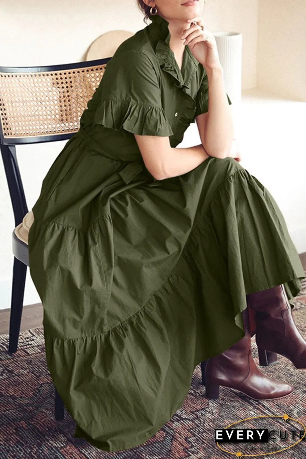 Fashion Casual Solid Split Joint Mandarin Collar A Line Dresses