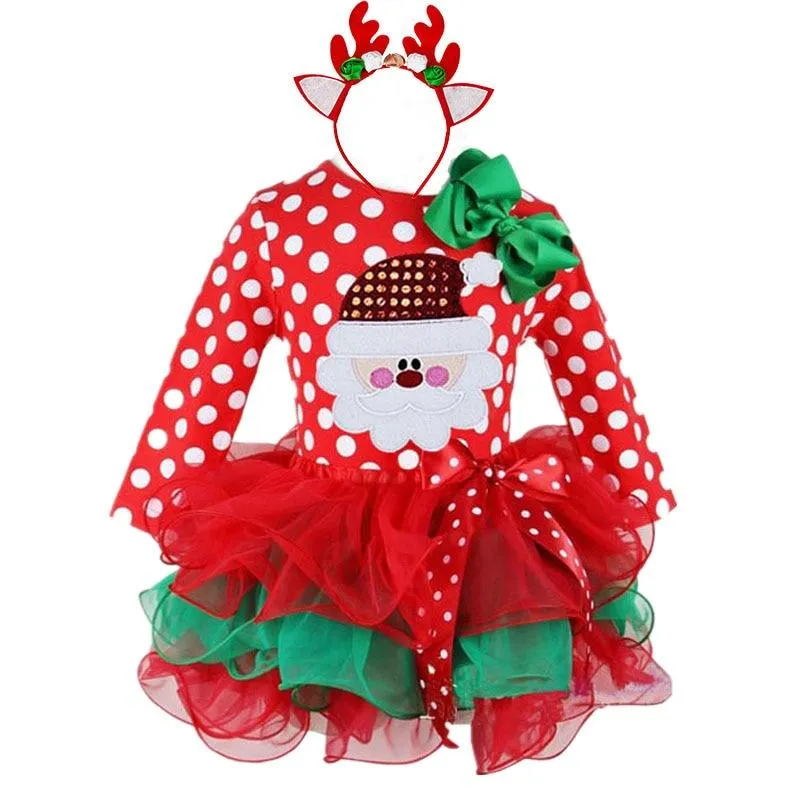 Santa Claus Girls Xmas Party Dress Kids Christmas Dresses New Years Girl Vestido Fancy Christmas Dress Girl Long Sleeves Red