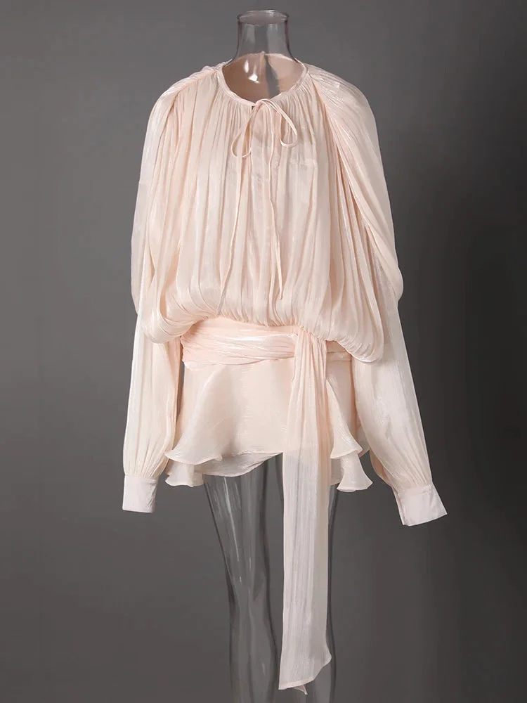 Toloer Long Sleeve Pleated Ruffle Mini Dress-Outfit Ideas